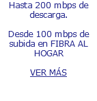 Internet con velocidades de hasta 200 mbps de descarga. Desde 100 mbps de subida en FIBRA AL HOGAR VER MÁS
